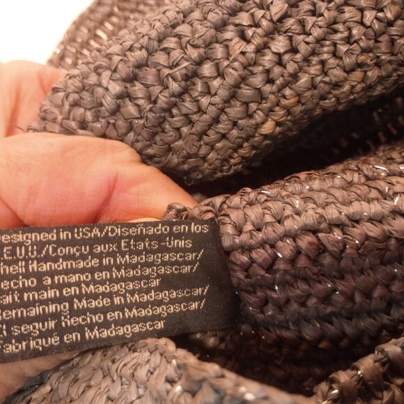 FLORA BELLA for ANTHROPOLOGIE Gray & Silver Woven Raffia Tote Bag - Picture 15 of 15